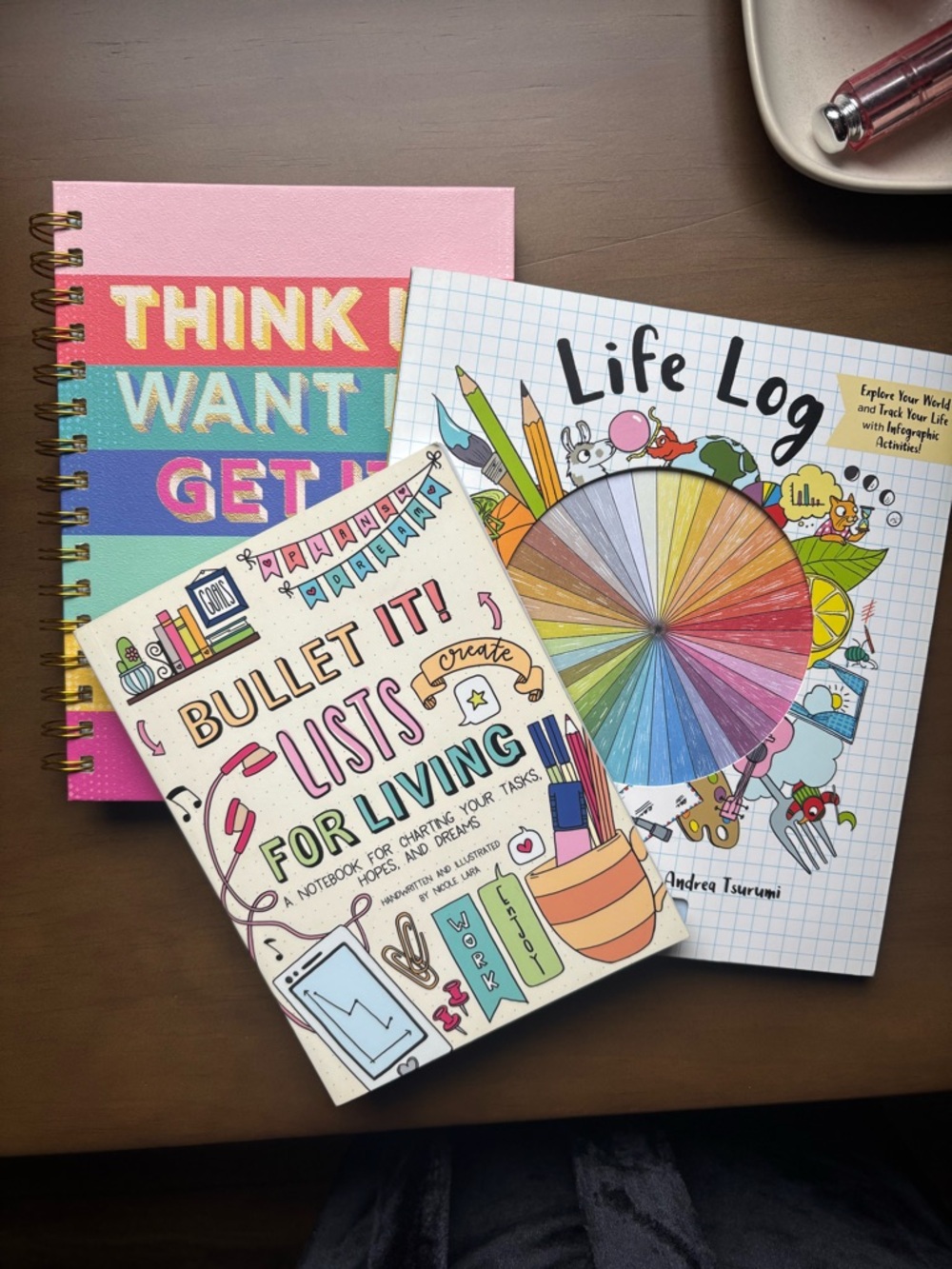 Pink Striped Spiral Journal & Colorful Life Log Set
